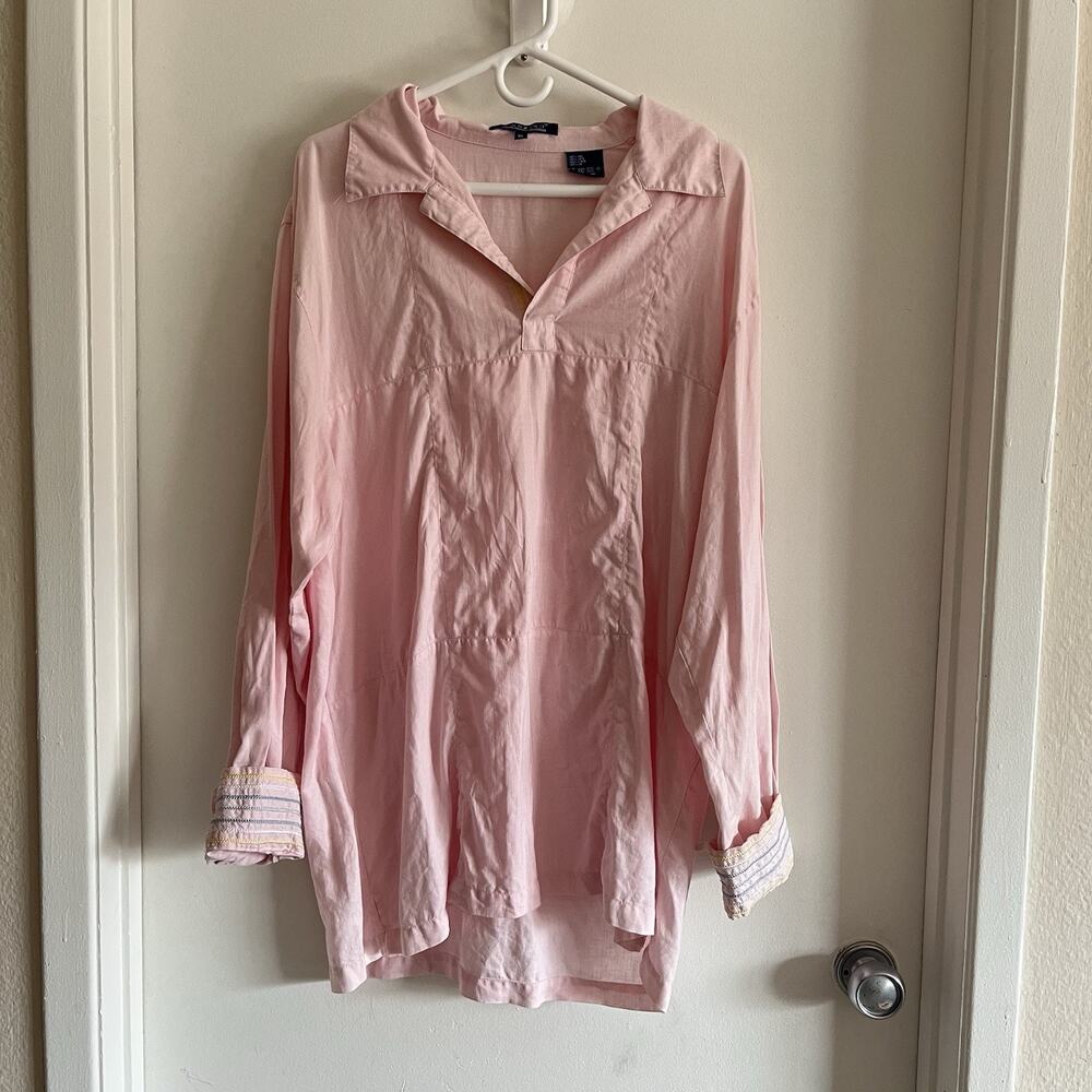 Lanzino 100% Linen Button Up Shirt Men XL Pink Vacation Travel Lightweight Italy